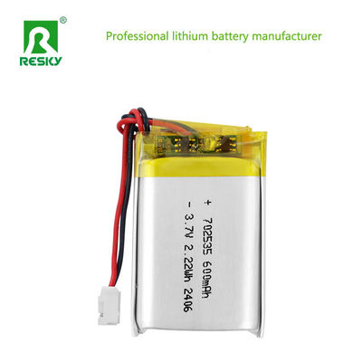주문 태양광 리포 배터리 셀 LP702535 3.7V 600mAh 2.22wh 충전식 리튬 배터리 스피커용 온라인 제조