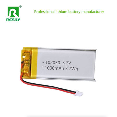주문 리튬 폴리머 배터리 102050 3.7v 1000mAh 3.7Wh 충전식 Lipo 배터리 팩 휴대용 기기용 온라인 제조